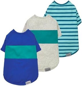 Fitwarm 3 Pack Color Block Striped Dog Shirt, Summer Dog Clothes for Small Dogs, Breathable Lightweight Pet Tshirt with Sleeves, Cat Outfit, Royal Blue, Gray, Teal, Medium