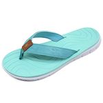 KuaiLu Flip Flops Women Leather Arch Support Summer Wide Fit Beach Pool Ladies Thong Sandals Yoga Memory Foam Cushion Slip On Shower Cloth Fabric Orthopedic Plantar Fasciitis FlipFlops Turquoise 6