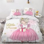 MEVASA Princess Bedding Double Bed Set Microfiber Teenager Bedding Pink Princess 3D Bedding Set for Small Double 3Pcs Anti Allergic Double Duvet Cover Set with Zipper /200x200
