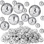 Hoolerry 65 Pcs Christmas Disco Balls Ornaments Reflective Hanging Disco Ball Decorations with Hook Mini Silver Disco Ball Cake Topper for 70s Disco Wedding Dj Party(4/2.4/2/ 1.6/1.2 in)