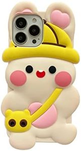 CrazyLemon iPhone 14 Pro Étui pour Téléphone Portable Silicone, Soft Bumper Rubber Gel 3D Cartoon Case Antichoc Protective Boy Girl Teen Case - Sac à Dos Lapin