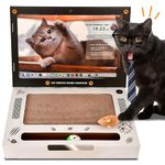 YEIG Cardboard Scratching Laptop for Cats, 3-in-1 Scratching Post with Fluffy Mouse & Bell Ball, Corrugated Cardboard Cat Scratching Pad, Scratching Board for Cat Toy