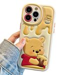 NATEROSO Compatible for iPhone 15 Pro Max Cartoon Case, Kawaii Cute Bear Case Silicone 3D Cover Strap Soft TPU Shockproof Protective for Kids Girls and Womens