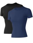 IECCP Womens Workout T-Shirt Short Sleeve Ladies T-Shirt Activewear Short Tops Dancing Exercise Tops Seamless Gym Shirts Slim Fit 2 Pack M