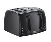Russell Hobbs Textures 4 Slice Toaster (Extra Wide Slots, 6 Browning Levels, Frozen, Cancel & reheat Function with Indicator Lights, Removable Crumb Tray, 850W, Black matt & high Gloss Finish) 21651