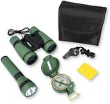 Carson AdventurePak Containing 30mm Kids Field Binoculars, Lensatic Compass, Flashlight and Signal Whistle with a Buit-in Thermometer (HU-401)