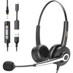 Wantek Computer Headset with Microphone, 3.5MM/USB-C/USB Headset with Microphone Noise Cancelling and in-line Control, Headphones with Mic for Laptop PC Work from Home Open Office Call Cente