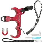 Qucship 3 Finger Thumb Release for Compound Bow with D Loop and Anti-Slip Wrist Straps, Stainless Steel 360° Rotate Caliper Archery Thumb Release Accessories, Red Thumb Release Archery Aid