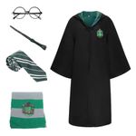 PATPAT® Ha*ry Potter Costume Cloak Cosplay Har*y Potter Robe for Women Men, House of Slytherin Costume Set with Tie, Wand & Round Glasses, Magic Wizards Halloween Costume for Teens Adults, Size L