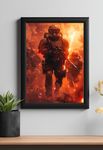 Master Flame Gaming Quotes Aesthetic Wall Art Poster for Living Room, Home & Wall Decor Frame/Frameless | Xbox Playstation Controller Neon Motivational (Soldier Artwork GP04, A4 FRAMED)