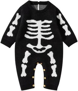 Yaopelky Baby Boy Girl Halloween Romper Newborn Knitted Jumpsuit One-Piece Coverall Fall Warm Halloween Clothes (Black, 0-3 Months)