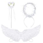 NOZEM Angel Wings with Halo, Adult Angel Wings Feather Wing Halloween Carnival Party Cosplay Costume Angel Wings White