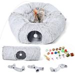 Odoland Cat Tunnel Toy with Bed, Multifunctional Cat Play Tunnels for Indoor, Foldable Pet Donut Tunnel Bed with Ball & Peek Holes, 20 Pcs Interactive Cat Toys for Kittens Puppies