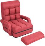 Giantex Updated Folding Lazy Sofa Floor Chair Sofa Lounger Bed with Armrests and a Pillow Lounger Bed Chaise Couch (Red)