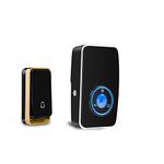 『No Battery Required』Wireless Doorbell Waterproof, AURTEC Door Chime Kit with 1 Plug-in LED Flash Receivers & 1 Press Self-Powered Transmitter, 51 Chimes, 4 Volume Levels, No Battery Required, Black