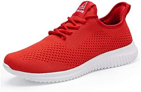 VAMJAM Men's Running Shoes Ultra Lightweight Breathable Walking Shoes Non Slip Athletic Fashion Sneakers Mesh Workout Casual Sports Shoes, Red015, 8