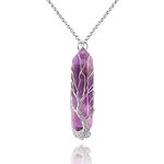 VIBILIA Healing Crystal Necklace Tree of Life Wire Wrapped Natural Stone Point Pendant Necklace Hexagonal Reiki Spiritual Quartz Gemstone Jewelry for Women Men, copper alloy, quartz,amethyst