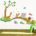 Clest F&H(R Jungle Animal Across the Bridge Removable Cartoon Wall Sticker Wall Decal Wall Decor Wallpaper for Kids Children Room