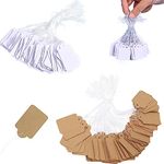 400Pcs Tags with String, Brown Paper Price Tag White Price Tags with String, Blank Can Be Written to Show Labels Jewelry Clothes Flea Markets, Small Gift Price White Strung Tag (25 * 15mm)