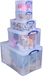 Really Useful Plastic Storage Box (Bonus Pack of 5) 84 Litre + 35 Litre + 9 Litre + 2 x 3 Litre Clear