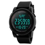 SKMEI Simple Digital Men’s Military Watches Waterproof Electronic LED Double Time Black Wristwatch Sport, Black, Digital