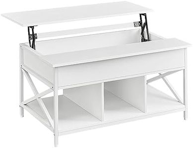 VASAGLE Tavolino da Caffè, Tavolino da Salotto con Piano Sollevabile, Tavolino con Spazio di Organizzatore Aperto e Nascosto, Barre a X, 60 x 100 x (48-62) cm, Bianco Neve e Bianco LCT205W46
