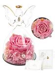 Otuo Preserved Flower Rose Gift in Glass of Angel, 【Medium Size】 Eternal Flower Rose Present for Mothers Day, Angel Rose Gifts for Her, Grandma, Wife, Girlfriend (Pink)