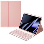 AnMengXinLing Keyboard Case for iPad 9.7 inch /Air2/iPad 5th/iPad 6th Generation, Smart Folio Cover with Pencil Holder Magnetically Detachable Wireless Keyboard (Pink)