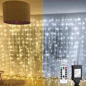 LE Dual Color LED Curtain Lights, 2 in 1 Cool and Warm White, Timer/Remote/Dimmable/9 Modes, 9.8x9.8ft 300 LED, Indoor Outdoor Wall Window String Light for Bedroom, Party, Wedding, Patio and More