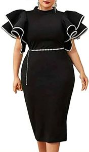 Cololura Plus Size Ruffle Sleeve Peplum Bodycon Formal Evening Gowns Party Dress, Black, XX-Large