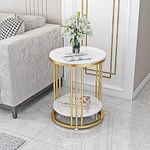 CUZAYA Round Metal Side/End Table with Decorative Legs, in-Lay Marble Finsh Top, Home Decor Accent Furniture for Living Room, Bedroom Gold/White
