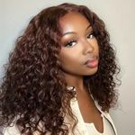 Lace Front Wigs Human Hair Pre Plucked 12 Inch Deep Curly Bob Wigs for Black Women Human Hair Glueless 13x4 HD Lace Frontal Closure Deep Wave Wig Perruque Femme Humain Naturel Chocolate Brown