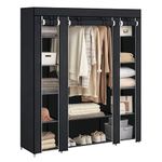 SONGMICS Fabric Wardrobe, Portable Wardrobe for Bedroom, Clothes Rail with Non-Woven Fabric Cover, Clothes Storage Organiser, 45 x 150 x 175 cm, 12 Compartments, Metal Frame, Black LSF03H