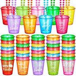 27 Pcs Let's Fiesta Shot Glass Necklaces Cinco De Mayo Shot Glass on Beaded Necklace Fun Plastic Shot Glasses Mexican Shot Cups Necklaces for Fiesta Party Favors Bachelorette Party Supplies, 9 Colors