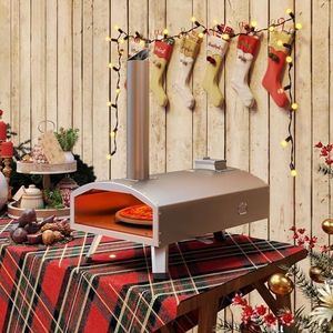 YTIAHOME Multi-Fuel Outdoor Pizza Oven with Rotating, 12" Wood and Gas Fired Pizza Oven with Built-in Thermometer, Dual Fuel Pizza Maker with Peel, Stone, Carry Cover, Recipes for Backyard Camp
