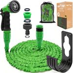 Garden Hose Pipe Expandable Garden Hose with 3/4", 1/2" Fittings, Anti-Leakage - Flexible Expanding Hose with 10 Function Spray Nozzle by Homoze (Green, 50ft)