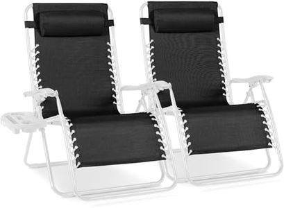 Best Choice Products Set of 2 Extra Wide Adjustable Steel Mesh Zero Gravity Lounge Chair Recliners w/Pillows and Cup Holder Trays - Black/White