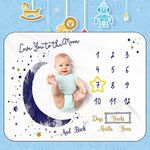 Jonnick 40x60inch Baby Monthly Milestone Blanket for Girl or Boy,Cute Baby Photo Background Blanket,European Design,Gender Neutral for Newborn Girl & Boy (Blue)