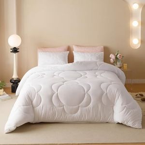 Cottonight White Sunflower Comforter Set King Plain White Floral Bedding Set Women Girls Boho Farmhouse Chic Blanket Quilts Soft Breathable Solid White King Size 3 Piece Bedding Set