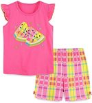 Little Girl's Summer Clothes,Cotton Watermelon Short Sleeve T-Shirt and Shorts Outfit Set Raspberry Size 6