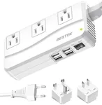 BESTEK Universal Travel Adapter 220V to 110V Voltage Converter with 0-2.4A 4 Port USB Charging and UK/AU/US/EU Worldwide Plug Adapter (White)