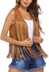 Hippie Vest for Women Loose Fit Rivets Long Tassel Cowgirl Sleeveless Cardigan Light Coffee S