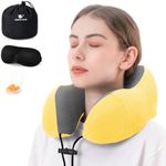 urnexttour Travel Pillow for Airplane Memory Foam Neck Pillow, Soft & Support Travel Pillow for Travelling with Eye Mask, Earplug and Storage Bag, Sleeping Rest, Car, Train and Home Use Fleece, Yellow