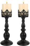 Candle Holders for Pillar Candles Gothic Matte Black Vintage Tall Candle Holders Set of 2 Decorative Large Table Centerpieces Candle Stand Decor (Black 2PCS A)