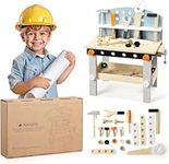 Navaris Wooden Tool Bench - Toddler Tool Set Kits for Kids - Montessori Wooden Construction Toys - Tool Bench for Toddlers & Kids Age 3Y+ - 49 x 45 x 29.5cm (19.3 x 17.7 x 11.6)