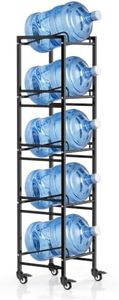 Vorshape 5 Gallon Water Jug Holder, Movable 5 Tier Heavy Duty Water Rack with 4 Wheels, Rack for Water Jug Storage, Space Saving Water Stand for Five 5 Gallon Water Jugs, Black