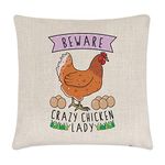 Gift Base Beware Crazy Chicken Lady Linen Cushion Cover