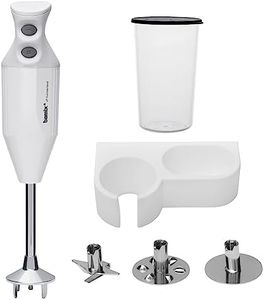 Bamix Mono Stick Blender 140W, 2 Speed, 20cm Immersion Hand Blender with 3X Blade Attachments, 600ml Beaker & Wall Bracket, White