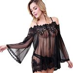 Women Sexy Lingerie Babydoll Sleepwear Plus Size Underwear Lace Dress Nightwear+G-String Set (XXX-Large, Black)