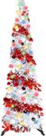 WINOK 5 FT Collapsible Artificial Christmas Tree, Collapsible Pop Up Tinsel Tree with 100 Color Lights for Home Party Indoor Outdoor Xmas Decoration (Silver Red)